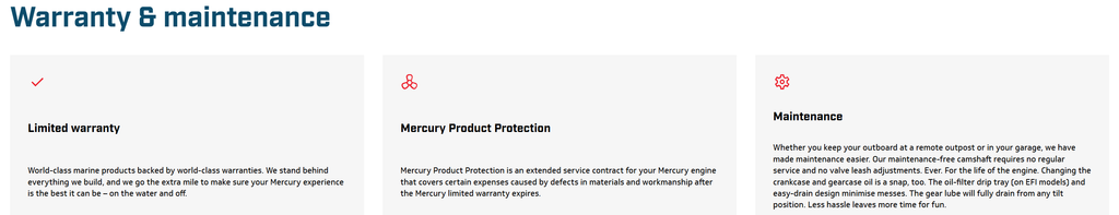 Mercury Marine outboard warranty and maintenance information, including limited warranty, Mercury Product Protection and FourStroke engine servicing.